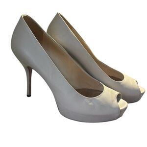 Gucci VTG Y2K 2000s Neutral Taupe Peep Toe 4" High Heel Pumps Sz 38